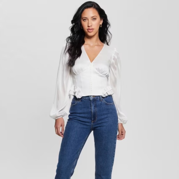 NWT GUESS Dove White Corset Top - Picture 2 of 9